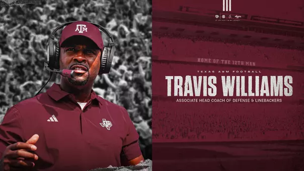 Texas A&M head football coach Mike Elko announced the hiring of Travis Williams as the Aggies’ associate head coach of defense and linebackers coach.