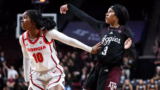 COLLEGE STATION, TX - January 16, 2025 - Guard Erica Moon #3 of the Texas A&M Aggies during the game between the Georgia Bulldogs and the Texas A&M Aggies at Reed Arena in College Station, TX. Photo By Ethan Mito/Texas A&M Athletics