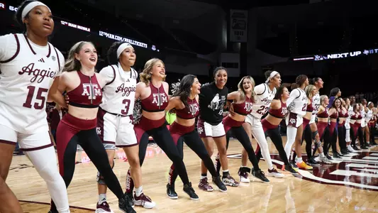 COLLEGE STATION, TX - January 23, 2025 - Texas A&M Aggies Women's Basketball Team during the game between the Kentucky Wildcats and the Texas A&M Aggies at Reed Arena in College Station, TX. Photo By Zoie Joslin/Texas A&M Athletics