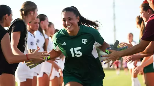 BEAUMONT, TX - August 15, 2024 - Goalkeeper Maysen Veronda #15 of the Texas A&M Aggies during the game between the Lamar Cardinals and the Texas A&M Aggies at LU Soccer Complex in Beaumont, TX. Photo By Ethan Mito/Texas A&M Athletics