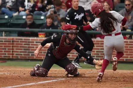TALLAHASSEE, FL - February 22, 2025 - Gracyn Coleman #22 of the Texas A&M Aggies during the game between the Florida State Seminoles and the Texas A&M Aggies at JoAnne Graf Field at the Seminole Softball Complex in Tallahassee, FL. Photo By Evan Pilat