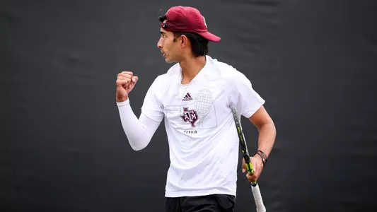 COLLEGE STATION, TX - February 23, 2025 - JC Roddick of the Texas A&M Aggies during the game between the Florida State Seminoles and the Texas A&M Aggies at Mitchell Tennis Center in College Station, TX. Photo By Julianne Shivers/Texas A&M Athletics