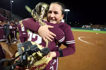 COLLEGE STATION, TX - February 28, 2025 - Sydney Lessentine #7 of the Texas A&M Aggies during the game between the George Washington Colonials and the Texas A&M Aggies at Davis Diamond in College Station, TX. Photo By Evan Pilat/Texas A&M Athletics