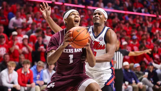 OXFORD, MS - January 22, 2025 - Guard Zhuric Phelps #1 of the Texas A&M Aggies during the game between the Ole Miss Rebels and the Texas A&M Aggies at The Pavilion at Ole Miss in Oxford, MS. Photo By Craig Bisacre