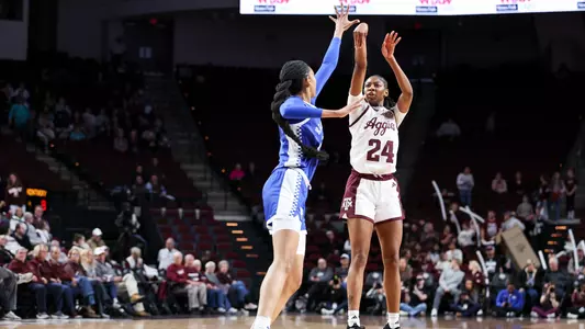 COLLEGE STATION, TX - January 23, 2025 - Guard Sahara Jones #24 of the Texas A&M Aggies during the game between the Kentucky Wildcats and the Texas A&M Aggies at Reed Arena in College Station, TX. Photo By Mattie Taylor/Texas A&M Athletics