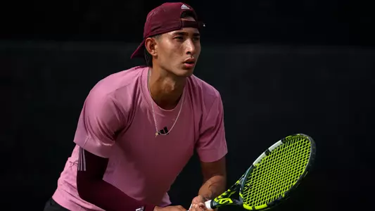 COLLEGE STATION, TX - March 08, 2025 - JC Roddick of the Texas A&M Aggies during the game between the Florida Gators and the Texas A&M Aggies at Mitchell Tennis Center in College Station, TX. Photo By Julianne Shivers/Texas A&M Athletics