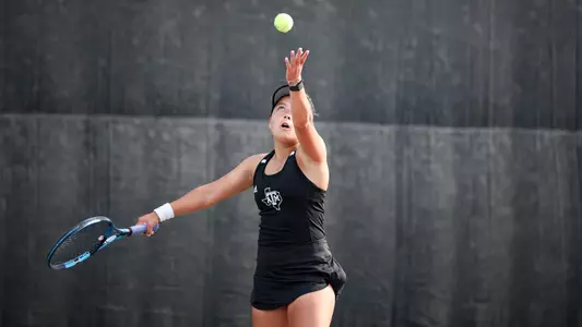 COLLEGE STATION, TX - April 12, 2024 - Lucciana Perez of the Texas A&M Aggies during the game between the Auburn Tigers and the Texas A&M Aggies at Mitchell Tennis Center in College Station, TX. Photo By Aiden Shertzer/Texas A&M Athletics