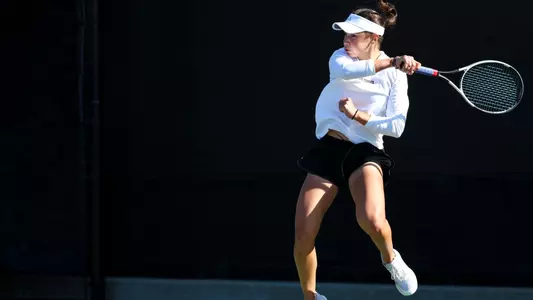 COLLEGE STATION, TX - January 18, 2025 - Mia Kupres of the Texas A&M Aggies during the game between the Prairie View A&M Panthers and the Texas A&M Aggies at Mitchell Tennis Center in College Station, TX. Photo By Sydney Stevenson/Texas A&M Athletics
