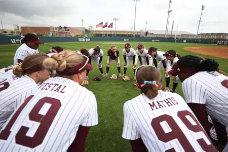 COLLEGE STATION, TX - March 23, 2025 - The Texas A&M Softball Team during the game between the Alabama Crimson Tide and the Texas A&M Aggies at Davis Diamond in College Station, TX. Photo By Evan Pilat/Texas A&M Athletics