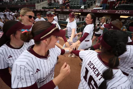 COLLEGE STATION, TX - March 23, 2025 - The Texas A&M Softball Team during the game between the Alabama Crimson Tide and the Texas A&M Aggies at Davis Diamond in College Station, TX. Photo By Evan Pilat/Texas A&M Athletics