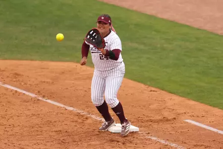 COLLEGE STATION, TX - March 23, 2025 - Mya Perez #24 of the Texas A&M Aggies during the game between the Alabama Crimson Tide and the Texas A&M Aggies at Davis Diamond in College Station, TX. Photo By Evan Pilat/Texas A&M Athletics