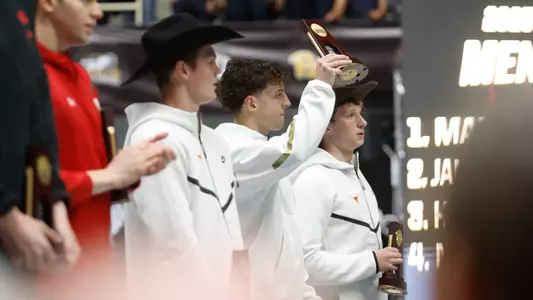 Baylor Nelson on the podium at NCAA Championships for the 400 IM