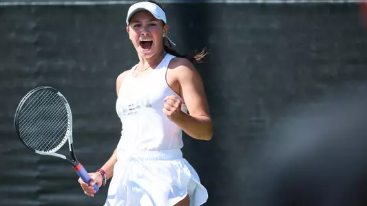 COLLEGE STATION, TX - March 02, 2025 - Mia Kupres of the Texas A&M Aggies during the game between the Oklahoma Sooners and the Texas A&M Aggies at Mitchell Tennis Center in College Station, TX. Photo By Wesley Bowers/Texas A&M Athletics