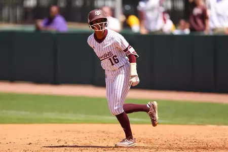 COLLEGE STATION, TX - April 13, 2025 - KK Dement #16 of the Texas A&M Aggies during the game between the LSU Tigers and the Texas A&M Aggies at Davis Diamond in College Station, TX. Photo By Hannah Harrison/Texas A&M Athletics