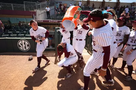 COLLEGE STATION, TX - April 13, 2025 - KK Dement #16 of the Texas A&M Aggies during the game between the LSU Tigers and the Texas A&M Aggies at Davis Diamond in College Station, TX. Photo By Evan Pilat/Texas A&M Athletics
