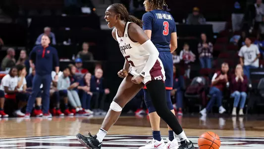 COLLEGE STATION, TX - January 05, 2025 - Guard Aicha Coulibaly #5 of the Texas A&M Aggies during the game between the Ole Miss Rebels and the Texas A&M Aggies at Reed Arena in College Station, TX. Photo By Ethan Mito/Texas A&M Athletics