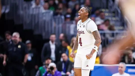DENVER, CO - March 20, 2025 - Guard Wade Taylor #4 of the Texas A&M Aggies during the between the Yale Bulldogs and the Texas A&M Aggies at Ball Arena in Denver, Colorado. Photo By Craig Bisacre/Texas A&M Athletics
