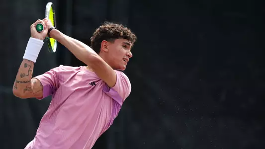 COLLEGE STATION, TX - March 30, 2025 - Tiago Pires of the Texas A&M Aggies during the game between the Kentucky Wildcats and the Texas A&M Aggies at Mitchell Tennis Center in College Station, TX. Photo By Julianne Shivers/Texas A&M Athletics