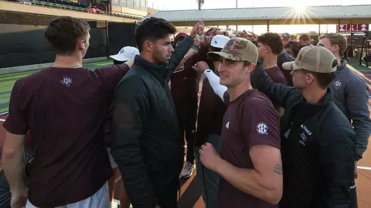 COLLEGE STATION, TX - February 23, 2025 - Texas A&M Aggie Men's Tennis Team during the game between the Lamar Cardinals and the Texas A&M Aggies at Mitchell Tennis Center in College Station, TX. Photo By Bailee Wagner/Texas A&M Athletics