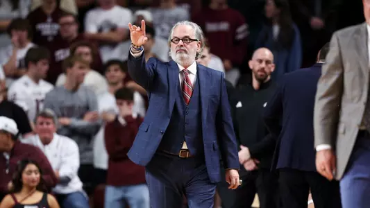 COLLEGE STATION, TX - November 15, 2024 - Assistant Coach Steve Roccaforte of the Texas A&M Aggies during the game between the Ohio State Buckeyes and the Texas A&M Aggies at Reed Arena in College Station, TX. Photo By Wesley Bowers/Texas A&M Athletics