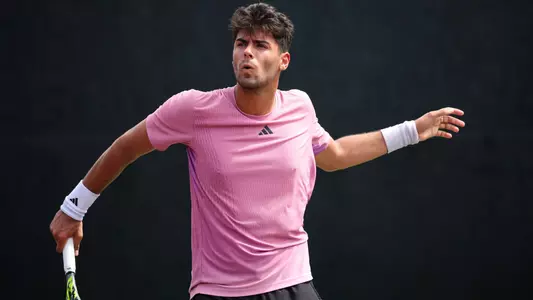COLLEGE STATION, TX - March 30, 2025 - Togan Tokac of the Texas A&M Aggies during the game between the Kentucky Wildcats and the Texas A&M Aggies at Mitchell Tennis Center in College Station, TX. Photo By Julianne Shivers/Texas A&M Athletics