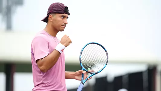 COLLEGE STATION, TX - March 30, 2025 - Alan Magadan of the Texas A&M Aggies during the game between the Kentucky Wildcats and the Texas A&M Aggies at Mitchell Tennis Center in College Station, TX. Photo By Julianne Shivers/Texas A&M Athletics