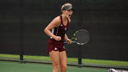 Lizanne Boyer celebrates her match-clinching point against Mississippi State