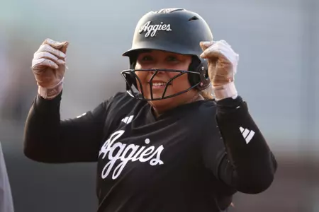 KNOXVILLE, TN - May 01, 2025 - Mya Perez #24 of the Texas A&M Aggies during the game between the Tennessee Volunteers and the Texas A&M Aggies at Sherri Parker Lee Stadium in Knoxville, TN. Photo By Evan Pilat