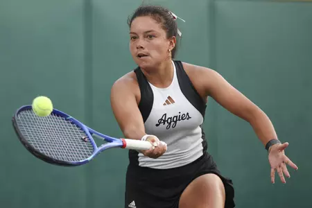WACO, TX - May 15, 2025 - Luciana Perez of the Texas A&M Aggies during the NCAA Elite 8 game between the Texas A&M Aggies and the Tennessee Volunteers at Hurd Tennis Center in Waco, TX. Photo By Chris Swann/Texas A&M Athletics