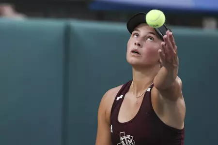 WACO, TX - May 15, 2025 - Mia Kupres of the Texas A&M Aggies during the NCAA Elite 8 game between the Texas A&M Aggies and the Tennessee Volunteers at Hurd Tennis Center in Waco, TX. Photo By Chris Swann/Texas A&M Athletics