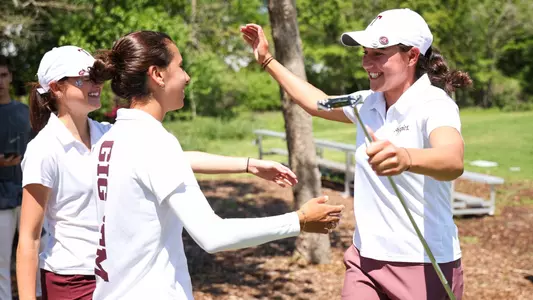 COLLEGE STATION, TX - April 08, 2025 - Vanessa Borovilos of the Texas A&M Aggies and Cayetana Fernández García-Poggio of the Texas A&M Aggies during the ?Mo?Morial Invitational game at Traditions Club in College Station, TX. Photo By Ethan Mito/Texas A&M Athletics