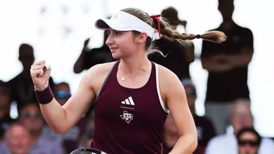 COLLEGE STATION, TX - May 09, 2025 - Mary Stoiana of the Texas A&M Aggies during the game between the UCLA Bruins and the Texas A&M Aggies at Mitchell Tennis Center in College Station, TX. Photo By Chris Swann/Texas A&M Athletics