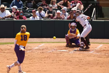 COLLEGE STATION, TX - April 13, 2025 - DeeDee Baldwin #39 of the Texas A&M Aggies during the game between the LSU Tigers and the Texas A&M Aggies at Davis Diamond in College Station, TX. Photo By Evan Pilat/Texas A&M Athletics
