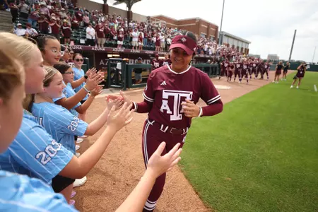 COLLEGE STATION, TX - April 26, 2025 - Larisa Perez #15 of the Texas A&M Aggies during the game between the Arkansas Razorbacks and the Texas A&M Aggies at Davis Diamond in College Station, TX. Photo By Evan Pilat/Texas A&M Athletics