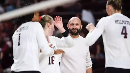 COLLEGE STATION, TX - September 29, 2024 - Head Coach Jamie Morrison of the Texas A&M Aggies during the game between the Missouri Tigers and the Texas A&M Aggies at Reed Arena in College Station, TX. Photo By Ishika Samant/Texas A&M Athletics