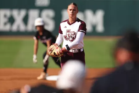 COLLEGE STATION, TX - April 22, 2025 - Grace Sparks #32 of the Texas A&M Aggies during the game between the Louisiana Ragin' Cajuns and the Texas A&M Aggies at Davis Diamond in College Station, TX. Photo By Evan Pilat/Texas A&M Athletics