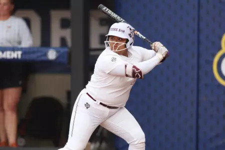 ATHENS, GA - May 09, 2025 - Mya Perez #24 of the Texas A&M Aggies during the game between the Texas Longhorns and the Texas A&M Aggies at Jack Turner Stadium in Athens, GA. Photo By Evan Pilat