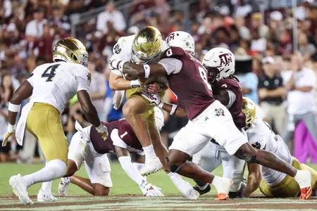 COLLEGE STATION, TX - August 31, 2024 - Linebacker Scooby Williams #0 of the Texas A&M Aggies during the game between the Notre Dame Fighting Irish and the Texas A&M Aggies at Kyle Field in College Station, TX. Photo By Aiden Shertzer/Texas A&M Athletics