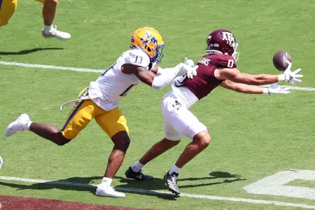 COLLEGE STATION, TX - September 07, 2024 - Wide receiver Izaiah Williams #0 of the Texas A&M Aggies during the game between the McNeese St. Cowboys and the Texas A&M Aggies at Kyle Field in College Station, TX. Photo By Mattie Taylor/Texas A&M Athletics