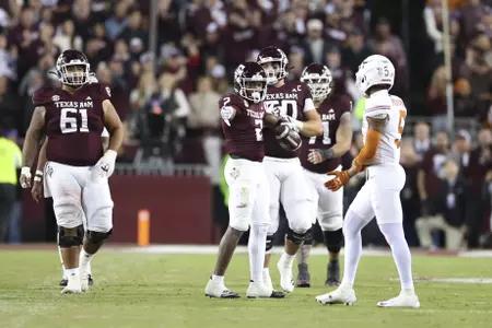 COLLEGE STATION, TX - November 30, 2024 - Wide receiver Terry Bussey #2 of the Texas A&M Aggies during the game between the Texas Longhorns and the Texas A&M Aggies at Kyle Field in College Station, TX. Photo By Evan Pilat/Texas A&M Athletics