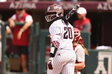 COLLEGE STATION, TX - March 23, 2025 - Olivia Johnson #20 of the Texas A&M Aggies during the game between the Alabama Crimson Tide and the Texas A&M Aggies at Davis Diamond in College Station, TX. Photo By Evan Pilat/Texas A&M Athletics