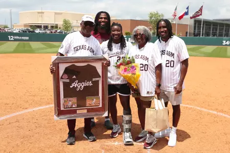 COLLEGE STATION, TX - April 27, 2025 - Olivia Johnson #20 of the Texas A&M Aggies during the game between the Arkansas Razorbacks and the Texas A&M Aggies at Davis Diamond in College Station, TX. Photo By Evan Pilat/Texas A&M Athletics