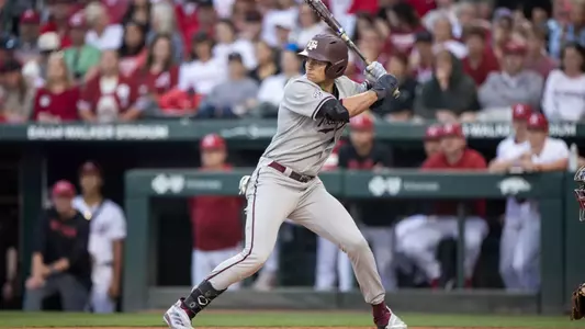 FAYETTEVILLE, AR - April 17, 2025 - Infielder Kaeden Kent #6 of the Texas A&M Aggies during the game between the Arkansas Razorbacks and the Texas A&M Aggies at BaumÐWalker Stadium in Fayetteville, AR. Photo By Ethan Mito/Texas A&M Athletics