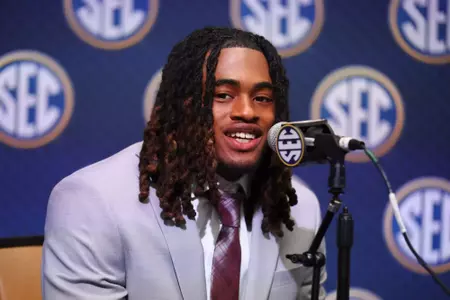 Atlanta, Georgia - July 17, 2025 - Defensive back Will Lee III #4 of the Texas A&M Aggies during SEC Media Days at the College Football Hall of Fame in Atlanta, Georgia. Photo By Evan Pilat/Texas A&M Athletics