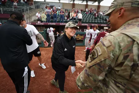 COLLEGE STATION, TX - March 28, 2025 - Head Coach Trisha Ford of the Texas A&M Aggies during the game between the Loyola Marymount Lions and the Texas A&M Aggies at Davis Diamond in College Station, TX. Photo By Evan Pilat/Texas A&M Athletics