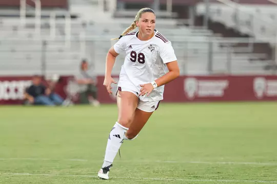 Shea Ryan ranges the front line in the Aggies' exhibition against UTRGV