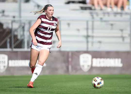 Riley Crooks on the dribble as she ranges along the back line
