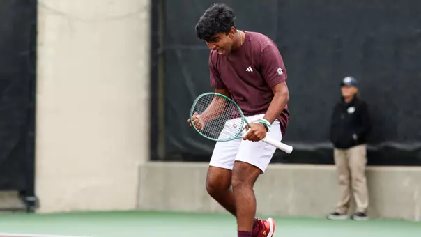 COLLEGE STATION, TX - April 05, 2025 - Ritesh Patil of the Texas A&M Aggies during the game between the Texas Longhorns and the Texas A&M Aggies at Mitchell Tennis Center in College Station, TX. Photo By Julianne Shivers/Texas A&M Athletics
