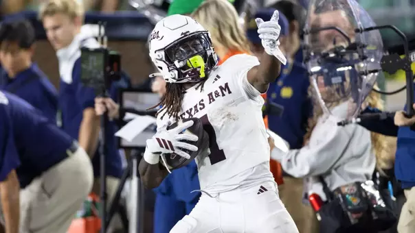 NOTRE DAME, IN - September 13, 2025 - Wide receiver Mario Craver #1 of the Texas A&M Aggies during the game between the Notre Dame Tar Heels and the Texas A&M Aggies at Notre Dame Stadium in Notre Dame, IN. Photo By Sydney Stevenson