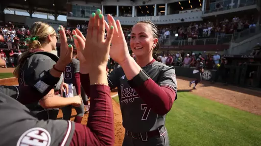 COLLEGE STATION, TX - March 22, 2025 - Sydney Lessentine #7 of the Texas A&M Aggies during the game between the Alabama Crimson Tide and the Texas A&M Aggies at Davis Diamond in College Station, TX. Photo By Evan Pilat/Texas A&M Athletics